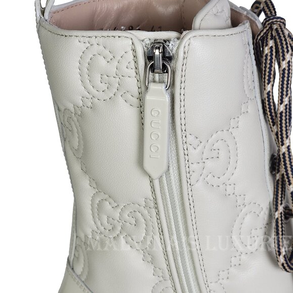GUCCI BOOTS ANKLE WHITE GG LOGO LEATHER QUILTED LACE-UP  sz 41 11 US - Picture 13 of 15